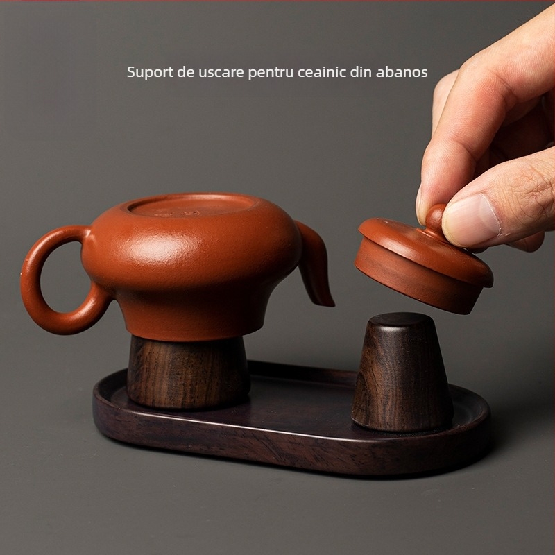 Rongshantang suport pentru ceainic din lemn de abanos cu capac magnetic – suport din lemn masiv pentru ceainice, accesorii pentru ceai din lut purpuriu, ceremonie a ceaiului