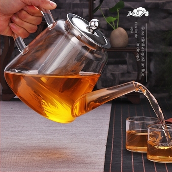 Ceainic din sticlă borosilikată rezistentă la temperatură, cu filtru din oțel inoxidabil pentru ceai de flori