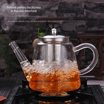 Ceainic din sticlă borosilikată rezistentă la temperatură, cu filtru din oțel inoxidabil pentru ceai de flori