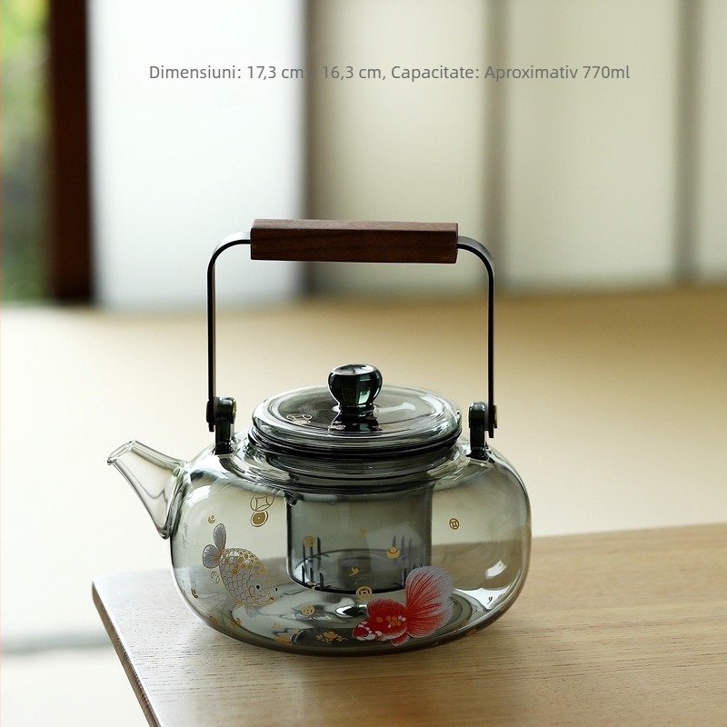 Ceainic din sticlă cu mâner, rezistent la temperaturi înalte, pentru uz casnic, infuzie de ceaiuri de flori, compatibil cu plita ceramică electrică