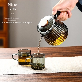 Ceainic cu mâner lateral din sticlă, set de ceai cu filtru, plită electrică ceramică, rezistent la temperaturi înalte, mâner din lemn, stil chinezesc