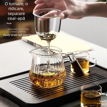 Ceainic cu mâner lateral din sticlă, set de ceai cu filtru, plită electrică ceramică, rezistent la temperaturi înalte, mâner din lemn, stil chinezesc