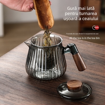 Ceainic cu mâner lateral din sticlă, set de ceai cu filtru, plită electrică ceramică, rezistent la temperaturi înalte, mâner din lemn, stil chinezesc