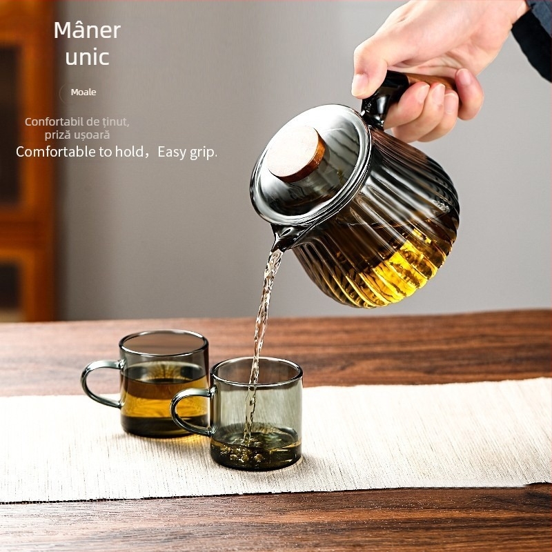 Ceainic cu mâner lateral din sticlă, set de ceai cu filtru, plită electrică ceramică, rezistent la temperaturi înalte, mâner din lemn, stil chinezesc