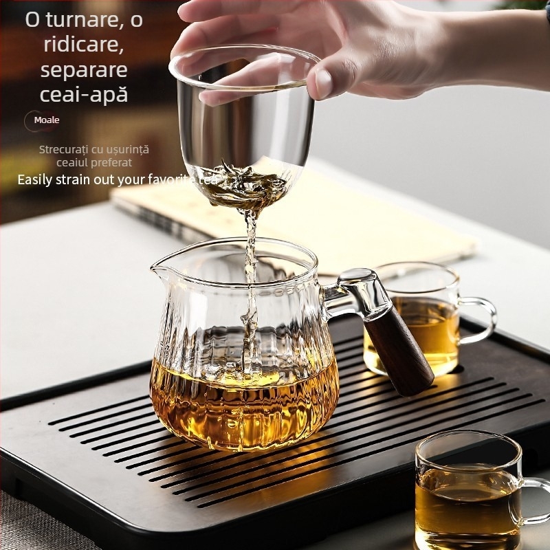 Ceainic cu mâner lateral din sticlă, set de ceai cu filtru, plită electrică ceramică, rezistent la temperaturi înalte, mâner din lemn, stil chinezesc