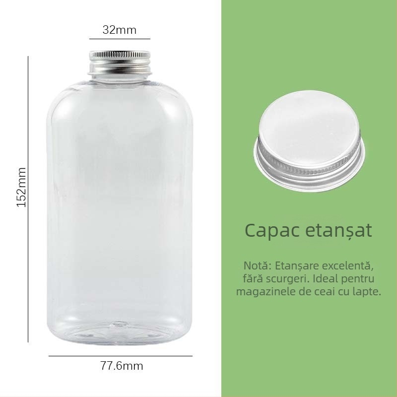 Sticlă de ceai rece, 500 ml, PET, gură filtrantă, recipient transparent, capac din aluminiu