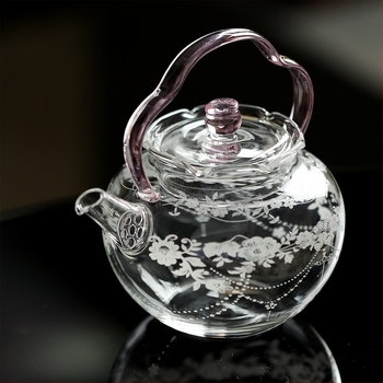 Ceainic din sticlă borosilicat rezistentă la căldură, cu mâner cu flori, pentru uz casnic, pentru fierberea apei și infuzarea ceaiului