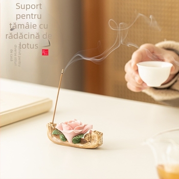 Dărcător pentru bețișele de tămâie cu aromă de trandafir, decor de birou din ceramică, lucrat manual, accesorii pentru setul de ceai Kung Fu, suport pentru capac și suport pentru pix