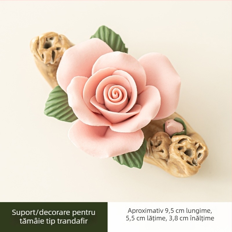 Dărcător pentru bețișele de tămâie cu aromă de trandafir, decor de birou din ceramică, lucrat manual, accesorii pentru setul de ceai Kung Fu, suport pentru capac și suport pentru pix