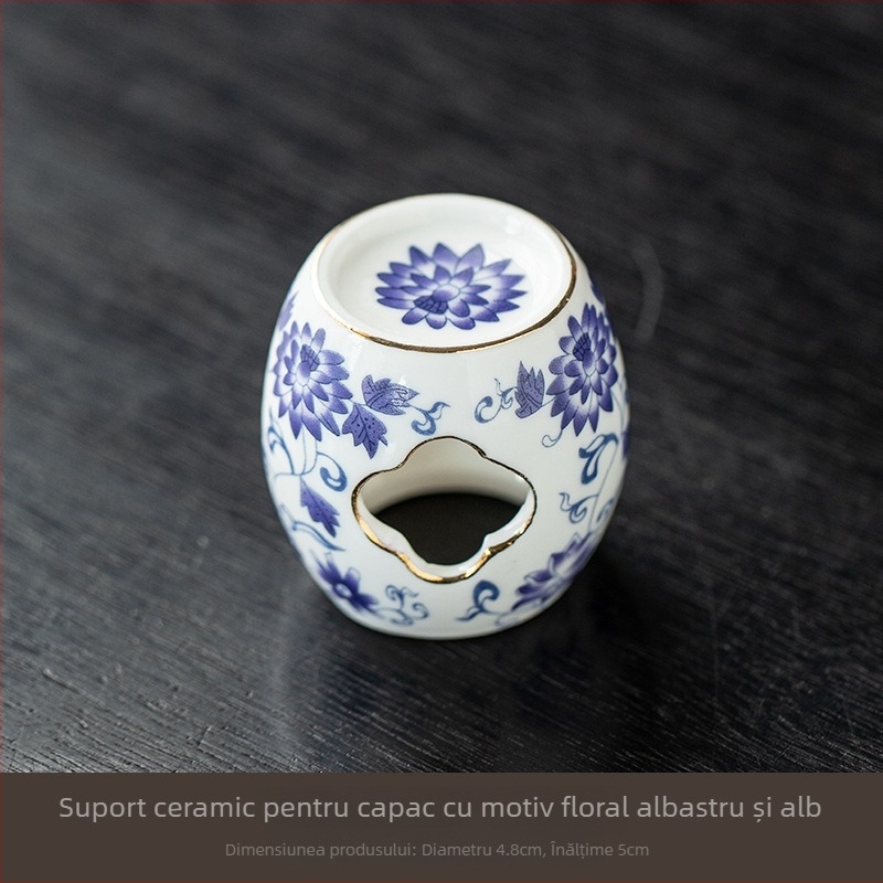 Set ceramic de ceai albastru-alb cu lut Yixing, suport pentru capacul ceainicului, accesorii pentru ceremonia ceaiului, decor pentru casă