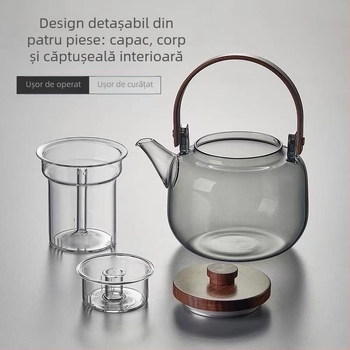 Ceainic cu mâner și funcție integrată de aburire și infuzare, separator ceai-apă, set de ceai pentru birou și ospitalitate, sticlă borosilicat de înaltă rezistență