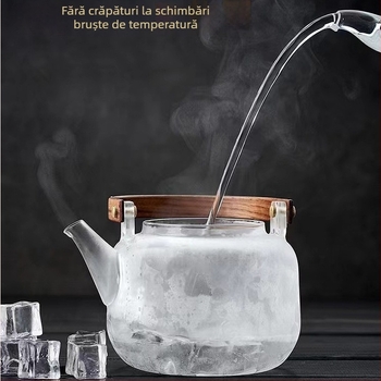 Ceainic cu mâner și funcție integrată de aburire și infuzare, separator ceai-apă, set de ceai pentru birou și ospitalitate, sticlă borosilicat de înaltă rezistență