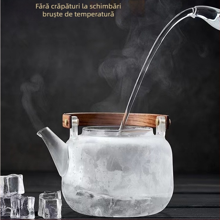 Ceainic cu mâner și funcție integrată de aburire și infuzare, separator ceai-apă, set de ceai pentru birou și ospitalitate, sticlă borosilicat de înaltă rezistență