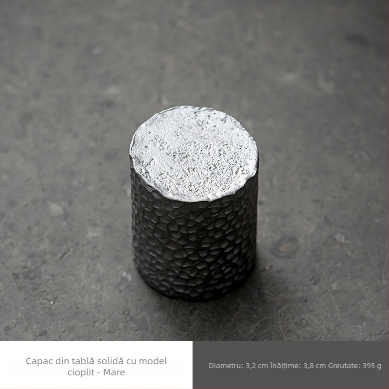 Suport pentru capac din tin pur pentru ceainic și bol; suport ceramic ciocănit pentru capac; covoraș pentru ceremonia ceaiului