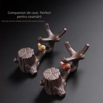 Pereche de suporturi pentru capacele de ceainic din lut mov, cu suport pentru filtrul de ceai și ornament de ceai Magpie – set tavă de ceai