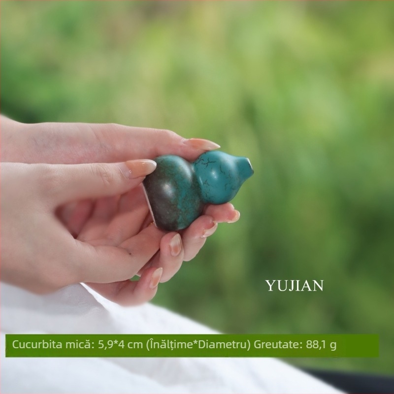 Tea pet ceramic, glazură turcoaz-verde, decor creativ, mini vază cu capac pentru aromă