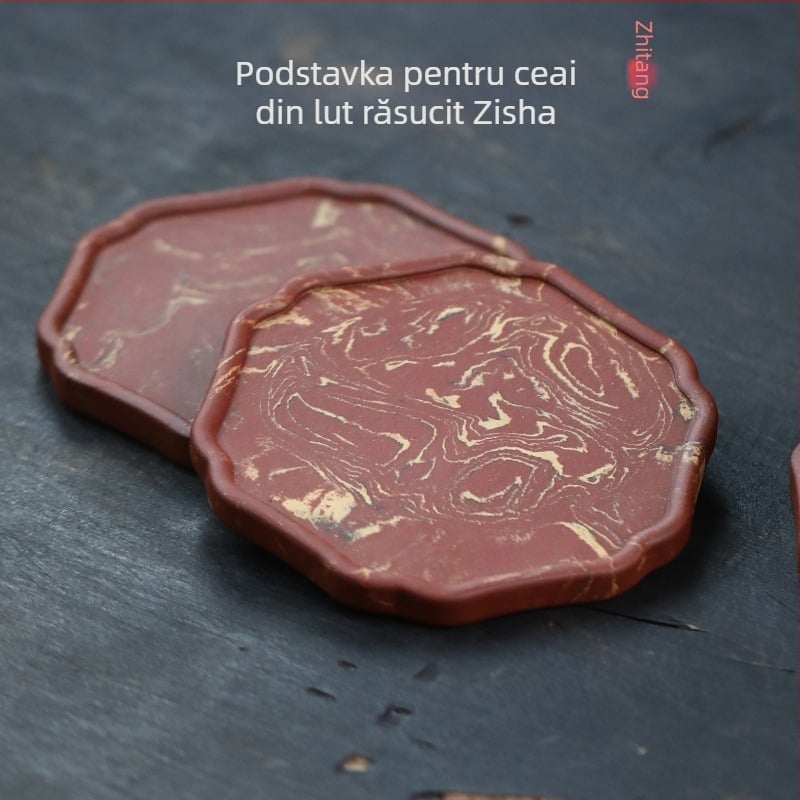 Set creativ Yixing din lut purpuriu pentru ceai: suport pentru ceainic, suport pentru capacul ceainicului și izolație pentru ceremonia ceaiului