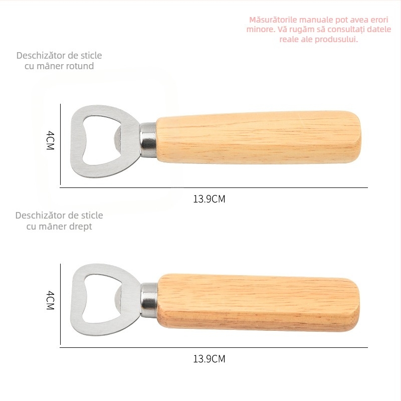 Deschizător de sticle cu mâner din lemn și cap din oțel inoxidabil – pentru bere, vin și băuturi carbogazoase, utilizare casnică