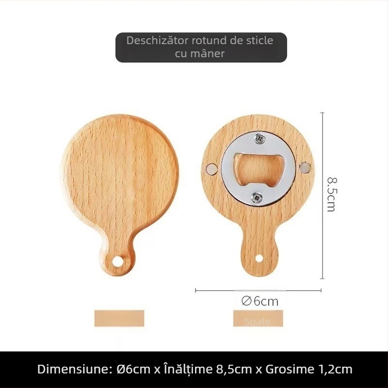 Deschizător de sticle din lemn solid, formă rotundă, magnet pentru frigider, pentru uz casnic și mese de restaurant