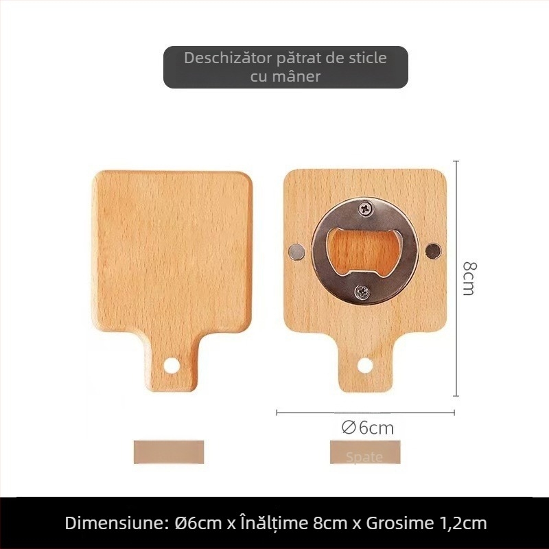Deschizător de sticle din lemn solid, formă rotundă, magnet pentru frigider, pentru uz casnic și mese de restaurant