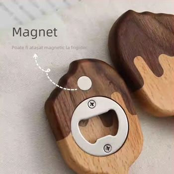 Deschizător de sticle personalizat și magnet pentru frigider – lemn de bambus, decor cu motiv de înghețată
