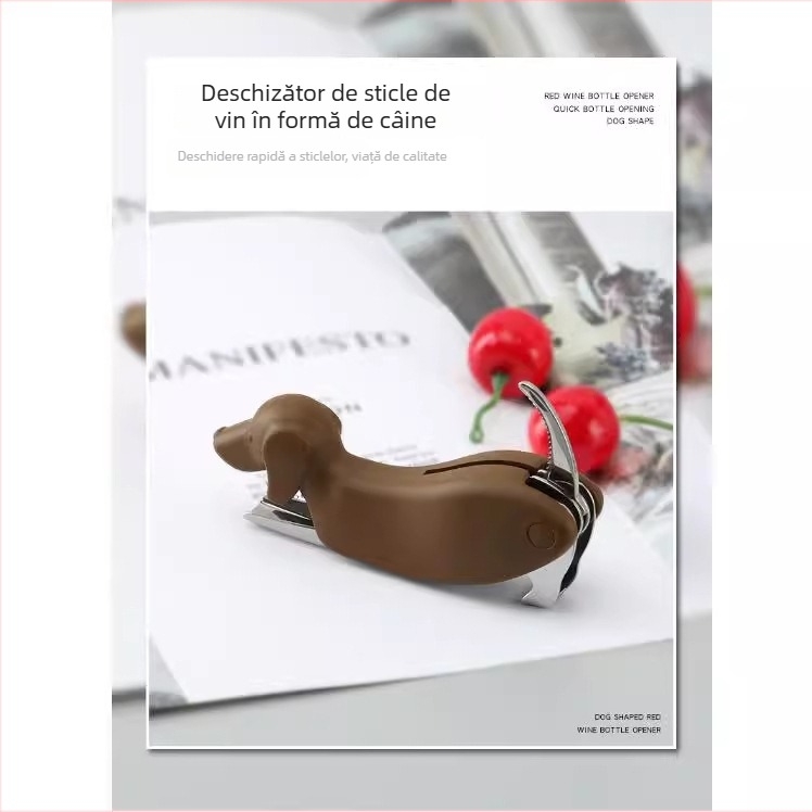 Deschizător de sticle multifuncțional, în formă de câine, din oțel inoxidabil, pentru vin și bere