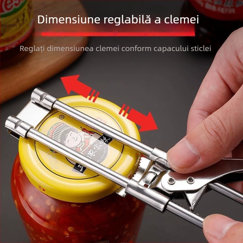 Deschizător pentru conserve și sticle din oțel inoxidabil, reglabil, multifuncțional, cu mâner antiderapant – ustensilă de bucătărie