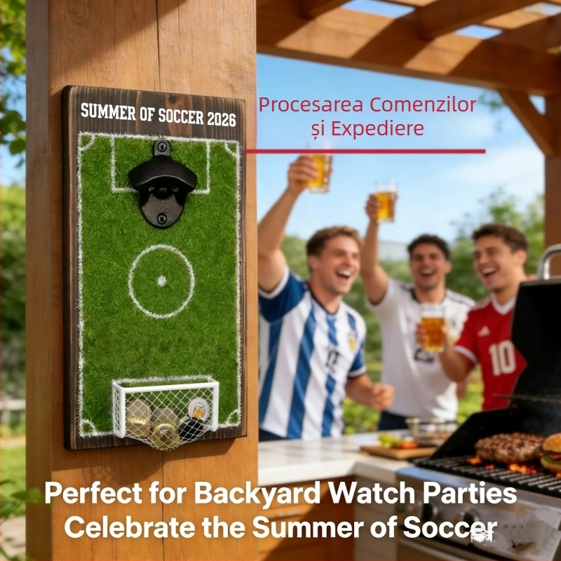 Deschizător de sticle din lemn, decor de perete cu temă World Cup fotbal pe teren