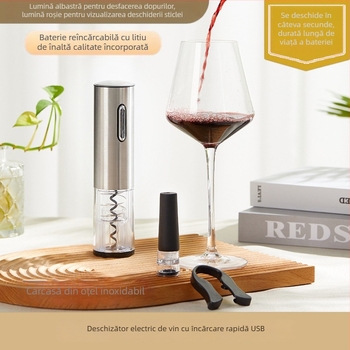 Deschizător electric pentru sticla de vin roșu, pentru uz casnic, complet automat, din oțel inox, reîncărcabil, multifuncțional