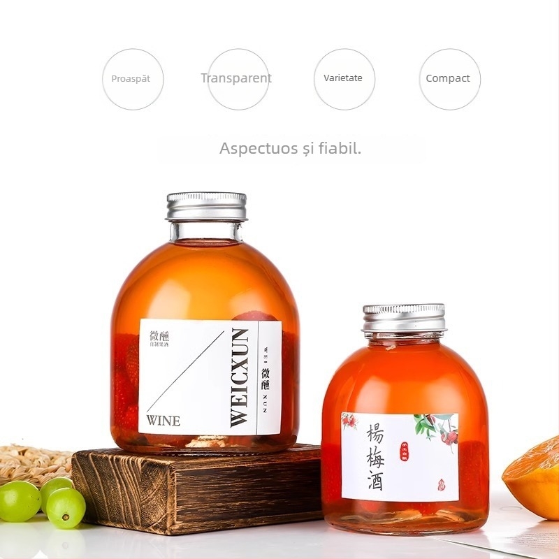 Sticlă de vin din fructe cu gură largă, pentru fermentare acasă, 500 ml, transparentă