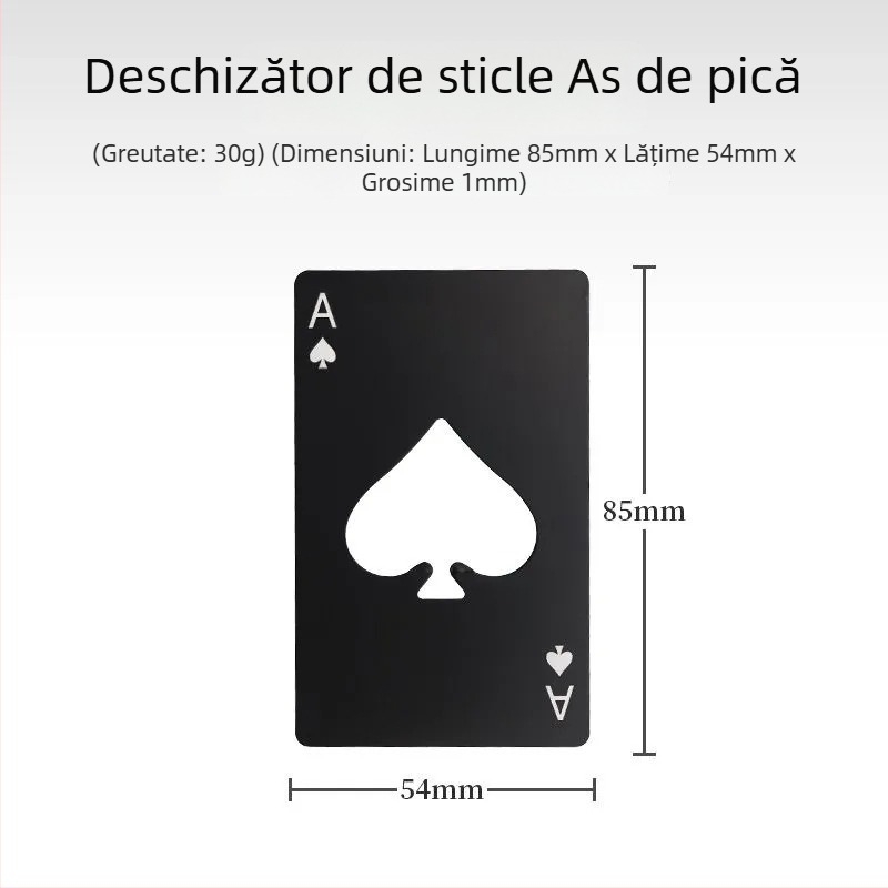 Deschizător de sticle Ace of Spades – format poker, din oțel inoxidabil, dimensiune card de credit