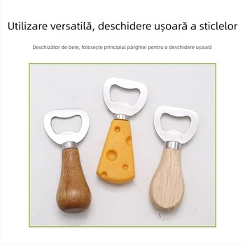 Deschizător de sticle creativ, cu mâner din lemn și oțel inoxidabil, design vertical pentru sticle de bere și vin