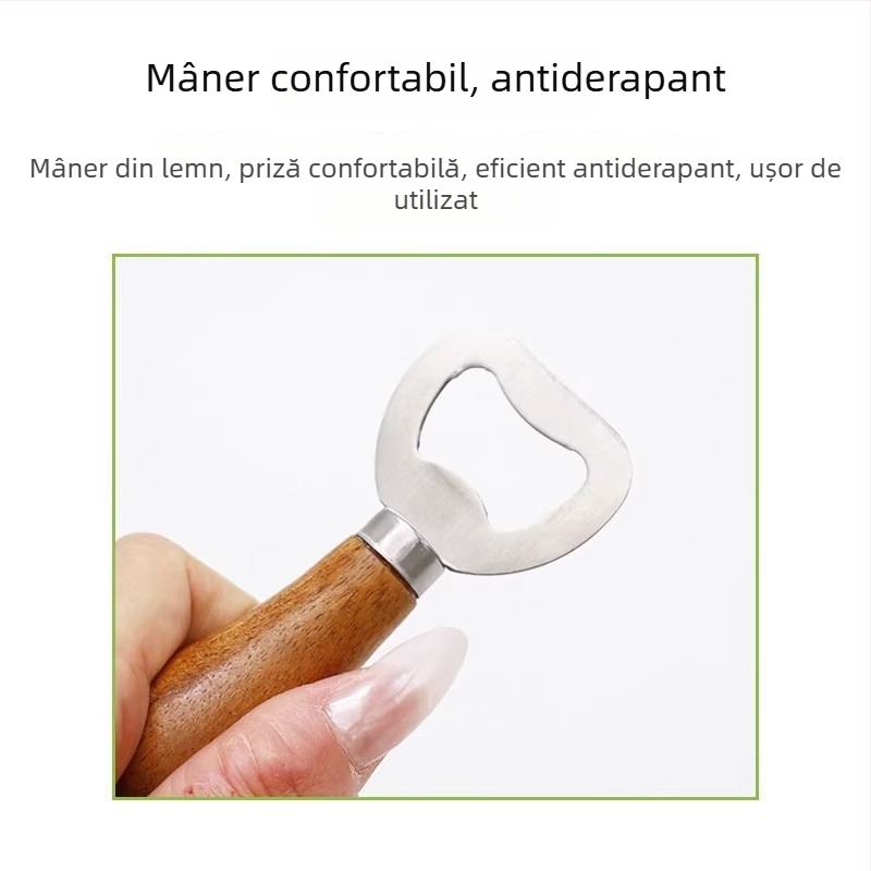 Deschizător de sticle creativ, cu mâner din lemn și oțel inoxidabil, design vertical pentru sticle de bere și vin
