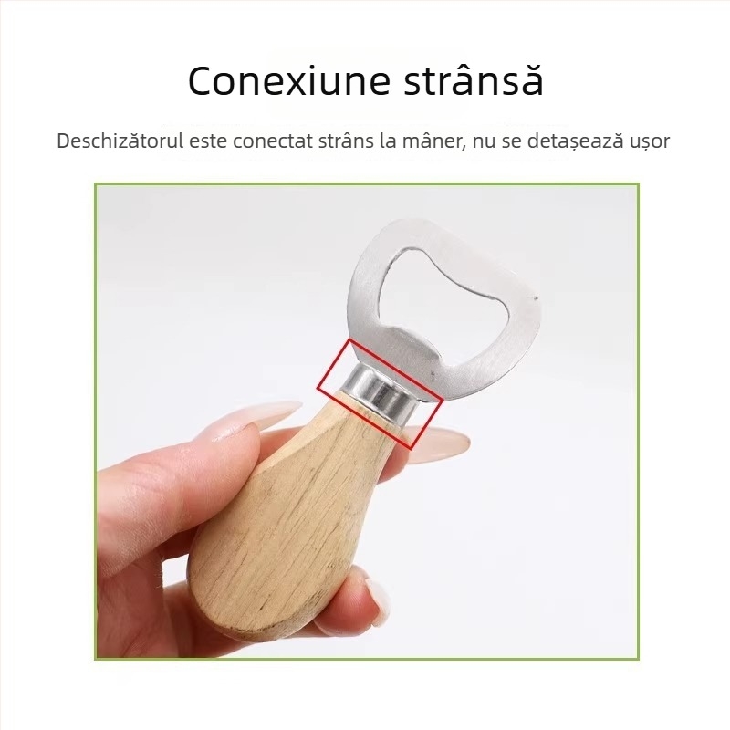Deschizător de sticle creativ, cu mâner din lemn și oțel inoxidabil, design vertical pentru sticle de bere și vin