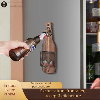 Deschizător multifuncțional din lemn pentru sticle de bere, montat pe perete, design retro, deschizător metalic