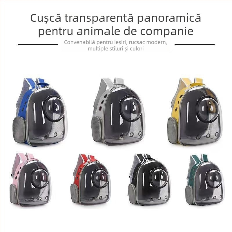 Geantă de transport transparentă pentru pisici, stil capsule spațial, respirabilă, ușoară, cu bretele duble pentru plimbări
