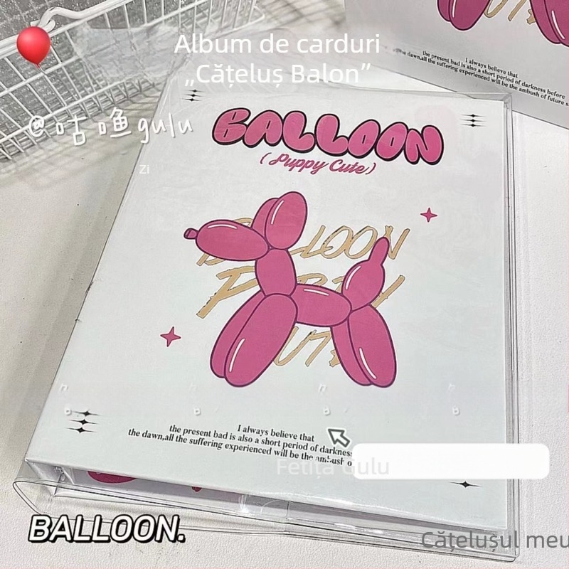 Album de cărți A5 cu husă rigidă, cu foi detașabile – Balloon Puppy, spațiu stilat de stocare a cardurilor