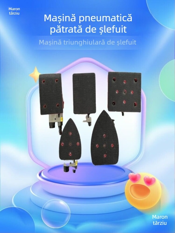 Șlefuitor pneumatic pătrat cu cap de șlefuire triunghiular pentru șlefuire uscată a chitului în tâmplărie, șlefuitor de aer cu vibrații