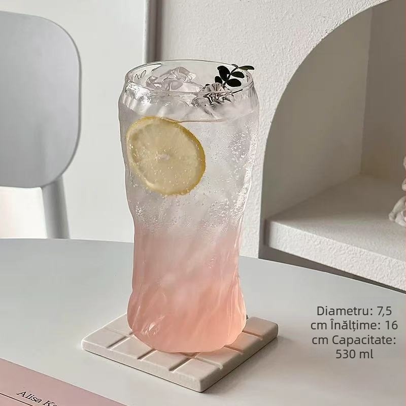 Pahar de sticlă cu textură de scoarță ciocănită, fără mâner, 501–600 ml, pentru apă, lapte, suc sau bere