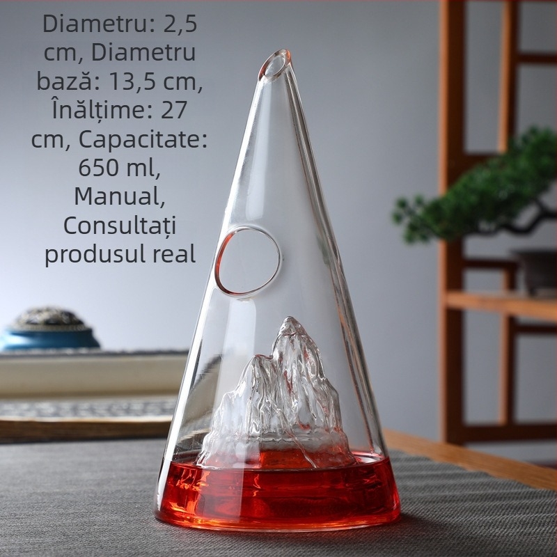 Decantor pentru vin roșu, capacitate mică, sticlă borosilikat, design cu vedere la munte, stil modern minimalist