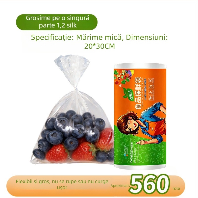 Pungi de depozitare alimentare din rolă continuă, PE alimentar gros, trei dimensiuni 20/25/30 cm, destinate supermarketurilor