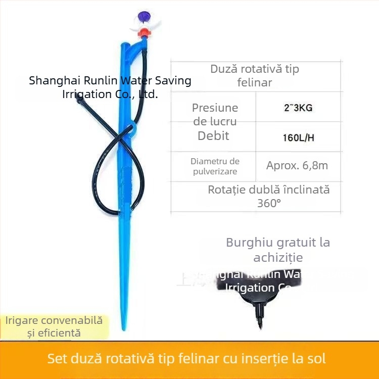 Set microaspersor montat la sol, duză rotativă 360°, pentru grădină și seră, irigare prin picurare, pentru pomi fructiferi și gazon