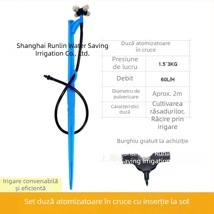 Set microaspersor montat la sol, duză rotativă 360°, pentru grădină și seră, irigare prin picurare, pentru pomi fructiferi și gazon