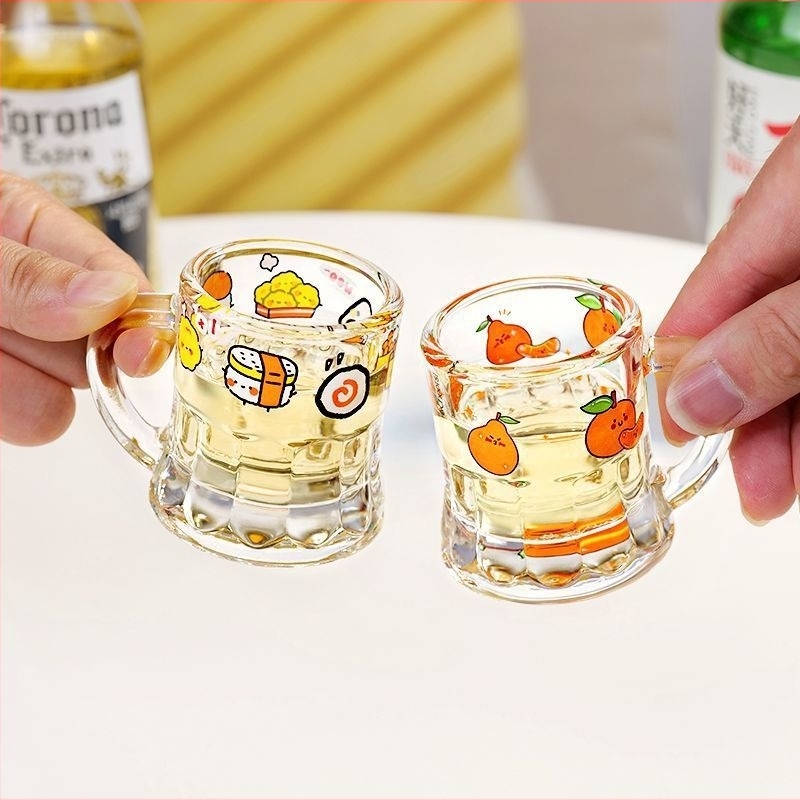 Pahar mini drăguț pentru vin, cu imprimeu, din sticlă pentru lichior, vin alb și vin de fructe, stilat, pentru shot