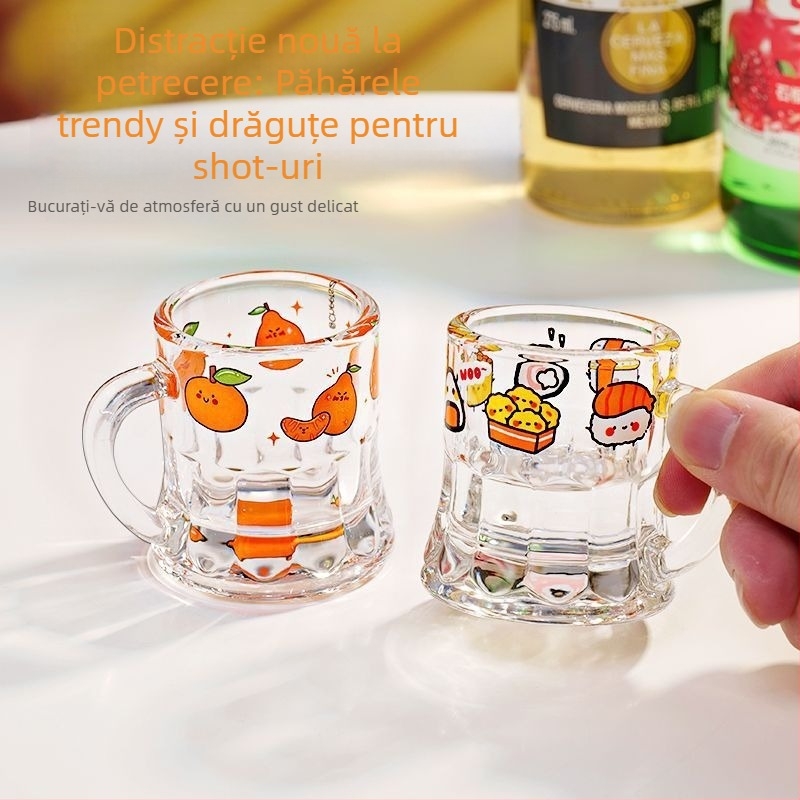 Pahar mini drăguț pentru vin, cu imprimeu, din sticlă pentru lichior, vin alb și vin de fructe, stilat, pentru shot
