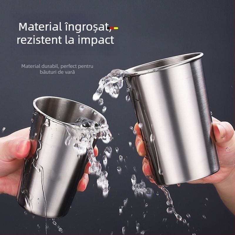 Pahar de bere din oțel inoxidabil 304, pereți simpli, pentru exterior; recipient portabil de apă; cană rezistentă la temperaturi înalte pentru cafea și băuturi reci