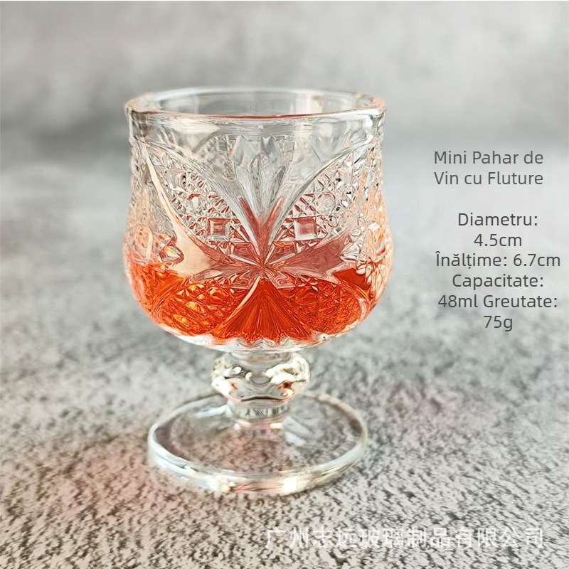 Pahar mini înalt pentru vin de fructe, sticlă gravată în stil retro cu flori, pahar elegant pentru vin alb, porție individuală