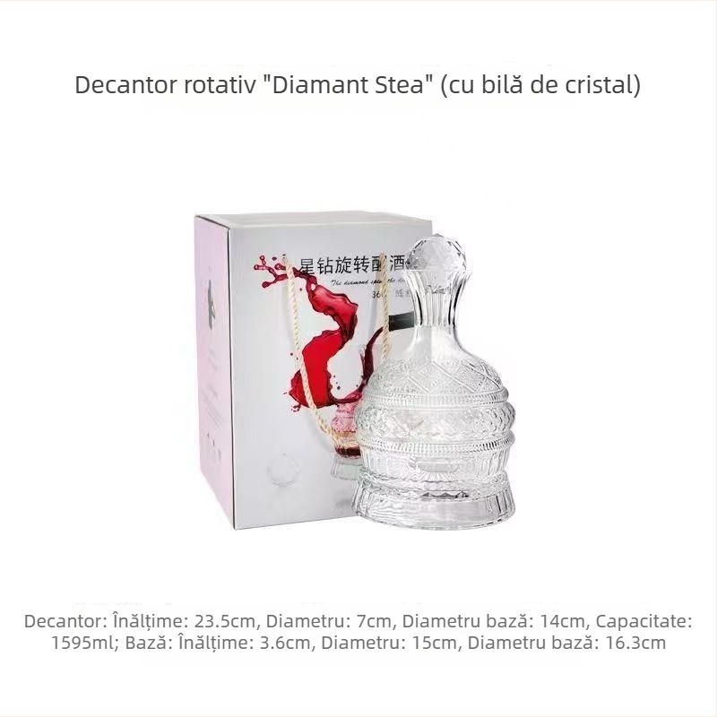 Decantor de vin rotativ în stil european, cu motif stea-diamant, set de pahare de vin și pahare tumbler, cadou de lux