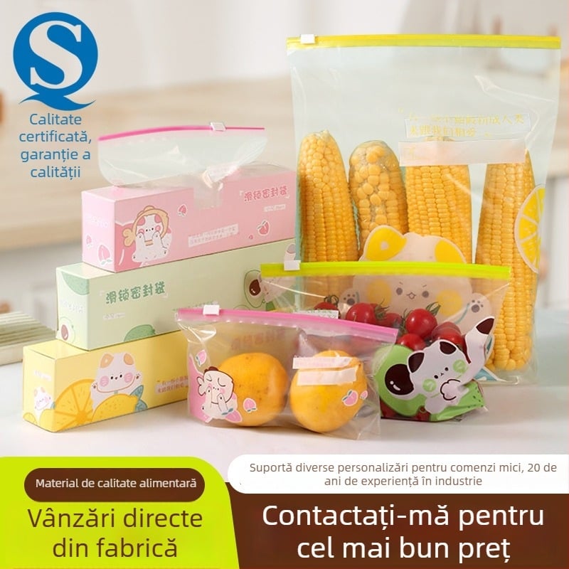 Geantă sigilare pentru alimente cu fermoar din PE, antibacteriană, pentru congelare și refrigerare, uz casnic, calitate alimentară