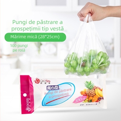 100 pung groase pentru păstrarea alimentelor, stil vestă, cu perforații pentru rupt, mari, pungi de unică folosință pentru alimente